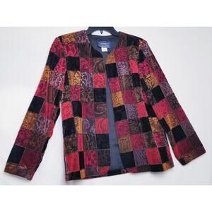VTG - Willow Ridge Stamped Velvet Patchwork Pattern Gold Accent Jacket Size 10P